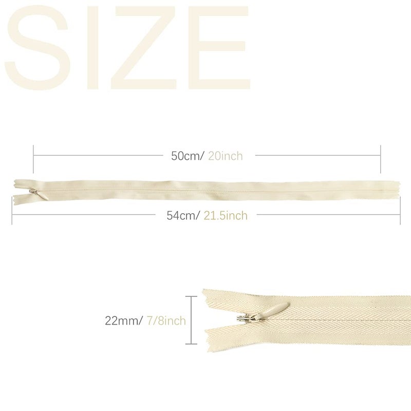 Renashed 45pcs 21.5 Inch Nylon Invisible Zippers for Tailor Sewer Sewing Craft Crafter's Special (Beige) - Image 2